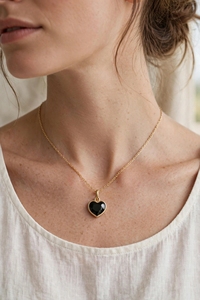 Collar con Colgante de Ónix Negro Natural de Grado AAA, Facetado en Forma de Corazón, con Engaste de Bisel, Joyería de Piedras Preciosas, Cadena de Eslabones Chapada en Oro, Regalo de Moda - Product Image 4