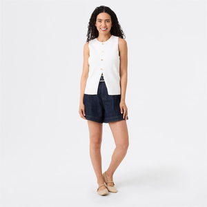 Shorts en jean extensibles pour femmes avec passants de ceinture, coupe ample à jambe large, bleu marine, tendance et décontracté pour l'extérieur - Product Image 2