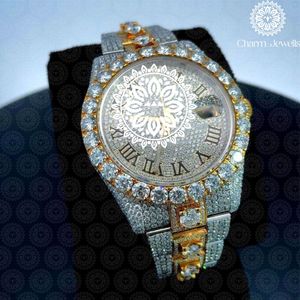 Charm Jewells Reloj de lujo de acero inoxidable para mujer, caja redonda, bisel de diamantes de 40 mm, cierre plegable de cuarzo analógico - Product Image 6