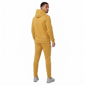 Ensemble de survêtement en molleton jaune moutarde pour homme, sweat-shirt et pantalon décontractés à capuche, couleur unie, 100% coton, séchage rapide, hiver - Product Image 3