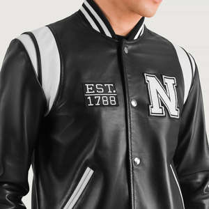เสื้อแจ็คเก็ตหนังสีดำ Furat Leathers Liberte New York รุ่น Varsity ระบายอากาศได้ดี กันลม คอตั้ง ปักลายได้ตามต้องการ - Product Image 4