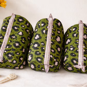 Sacs de maquillage en coton durable à imprimé floral Leporad vert foncé, pochettes indiennes, trousse de toilette de voyage, organiseur de cosmétiques - Product Image 1