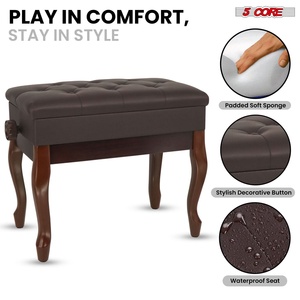 5 Core Piano Bench 3" Padded <b>Cushioned</b> <b>Stool</b> Wooden Heavy Duty Adjustable Musician Chair w Storage - Product Image 6