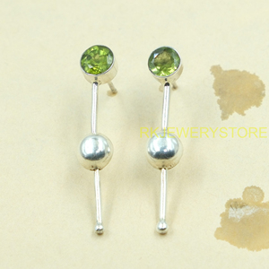 Natural Peridot Gemstone Drop <b>Dangle</b> <b>Earrings</b> 925 Sterling <b>Silver</b> Handmade Minimalist Long Bar <b>Earrings</b> for Women Gift Mom Her - Product Image 5