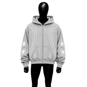 SILVER OVERSIZED ZIP UP HOODIE TRENDY LIGHT Sweatshirt 100% Cotton French Terry Autumn Wear STYLISH SOFT LIGHT WINTER HOODIE DAI - Product Image 1
