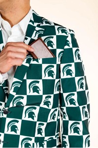 Costume artisanal des Spartans de l'État du Michigan pour hommes, ensemble veste et pantalon à carreaux verts, tenue sur mesure pour le jour du match - Product Image 3