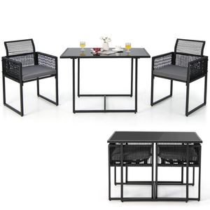 Set da Pranzo per Esterni 3 Pezzi con Schienale Pieghevole e Cuscini per Balcone e Giardino - Product Image 4