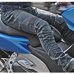 Jeans en denim pour motards avec protections pour les genoux, style délavé, pantalon toutes saisons - Product Image 6