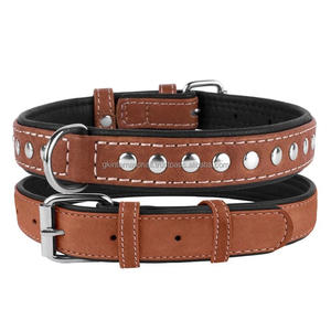 Collar de perro de cuero con tachuelas anchas al por mayor collar de perro mascota de cuero acolchado resistente hecho a medida todos los tamaños - Product Image 4