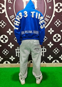 Chándal de felpa 100% algodón con bordado desgastado y cremallera personalizada, sudadera holgada con puños y capucha con cremallera para hombre - Product Image 2