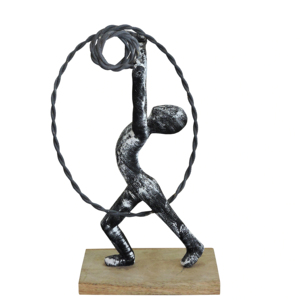 Escultura Moderna Abstracta de Aluminio Negro y Dorado con Figura de Acrobata - Figura Contemporánea sobre Base de Madera para Decoración de Hogar y Oficina de Lujo - Product Image 1
