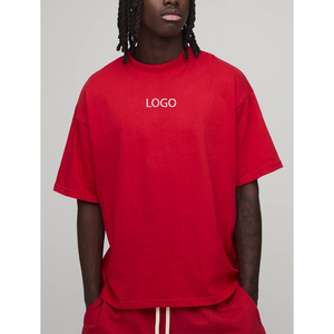 T-shirt classique premium rouge avec logo imprimé/brodé, motif lettres, épaules tombantes, couleur unie, séchage rapide, en coton pour homme - Product Image 4