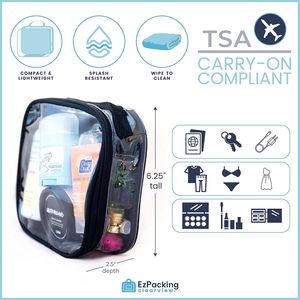Borsa da viaggio trasparente approvata TSA 3-1-1 per articoli da toeletta, formato quart, custodia trasparente per liquidi, per sicurezza aeroportuale, riutilizzabile, sicura per il bagaglio a mano - Product Image 2