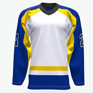 Custom Sublimated Eco Friendly Ice Hockey Jersey V Neck Full Sleeve 3D Embroidery Custom Color White Team Name Number Unisex - Product Image 3