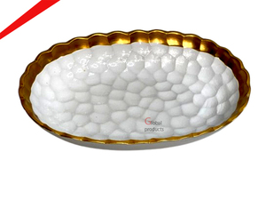 Plateau de service artisanal en métal pour fruits secs et chocolats, de qualité supérieure, pour la cuisine, l'hôtellerie et la table, avec finition argentée et dorée - Product Image 3