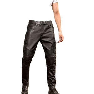 Moto Biker cuir de vachette crayon pantalon hommes Slim Fit haute qualité poches en cuir véritable Cargo pantalon homme Long Rider pantalon - Product Image 1