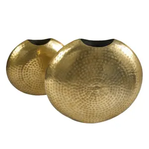 Matlic金色成品铝花瓶锤击设计2024热卖桌面装饰花盆