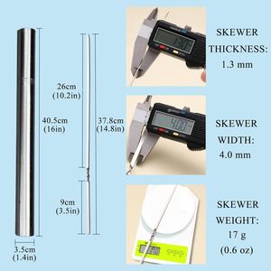 Spiedini per Barbecue Lunghi e Piatti in Acciaio Inox da 37,6 cm, 20/40 Pezzi, Spiedini Riutilizzabili per Kebab con Tubo di Conservazione Portatile in Metallo, Accessori per BBQ - Product Image 3