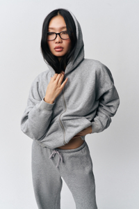 Women's 400gsm Cotton Fleece <b>Tracksuit</b>, Oversized Blank Hoodie and Sweatpants Set, Grey color women's <b>tracksuit</b> Private label - Product Image 4
