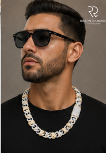 Premium Cuban link <b>necklace</b> pavé set lab grown diamonds two tone gold finish secure box clasp bold hip hop fashion timeless - Product Image 6
