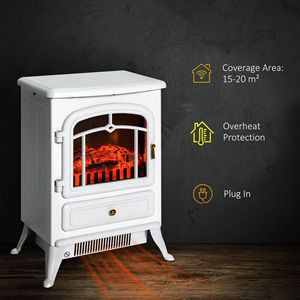 Caminetto Elettrico 750/1500W Bianco con Fiamme LED Realistiche, Vetro Temperato, Installabile a Parete o Autoportante, Funzioni di Sicurezza Anti-Surriscaldamento - Product Image 4
