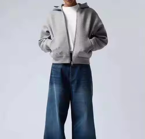 High Quality Unisex Oversized <b>Zip</b>-<b>Up</b> Hoodie Drop Shoulder Heavyweight Fleece Regular Length 100% Cotton Quick Dry Vintage - Product Image 4