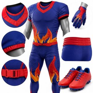 Ensemble d'uniformes de football personnalisés pour hommes, thème feu, maillot en mesh sublimé, pantalon rembourré, équipement sportif d'équipe, kit de jeu, vente OEM Pro - Product Image 5