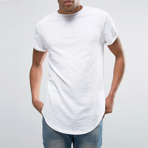 Men's <b>White</b> <b>Longline</b> Regular Fit Cotton Short Sleeve O-Neck Casual <b>T</b>-<b>Shirt</b> - Product Image 1