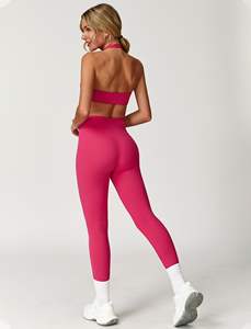 Women's Plus Size Customizable Striped Yoga Set Front Logo Seamless Activewear Anti-Wrinkle Quick Dry Breathable Leggings Bra - Product Image 6