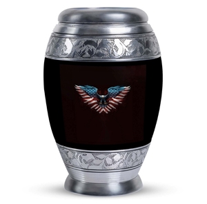 Patriotic US Flag Flying Eagle Pattern <b>Aluminium</b> Cremation Urn Premium Handcrafted Metal Memorial Funeral <b>Container</b> - Product Image 3