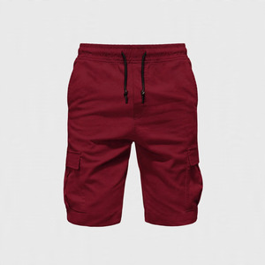 Shorts cargo rouges pour hommes, taille mi-haute, avec cordon de serrage, style décontracté, en coton tissé, avec poches - Product Image 2