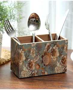 <b>Floral</b> Pattern MDF Cutlery Holder Caddy Organizer Storage <b>Box</b> With Compartments For Fork Spoon Knife Chopstick Dinner Table - Product Image 6