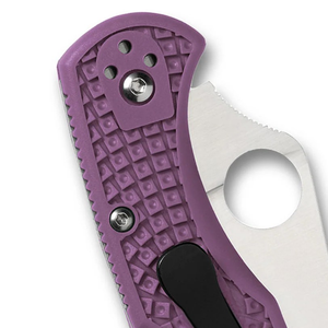 Navajas Plegables con Mango Morado, Hoja de Acero Inoxidable Plateado con Borde Liso, Orificio Circular para el Pulgar, Agarre Antideslizante y Bolsillo Negro - Product Image 6