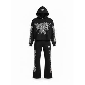 Ensemble de survêtement en molleton technique réfléchissant, coupe ajustée, style urbain, avec pantalon de jogging fuselé et poches zippées - Product Image 1