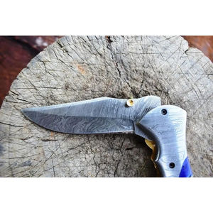 Cuchillo de Bolsillo Burraq OEM Personalizado, Hecho a Mano, de Acero de Damasco, Multifuncional, de 8 Pulgadas, con Hoja Recta, Funda de Cuero, Regalo de Aniversario - Product Image 2