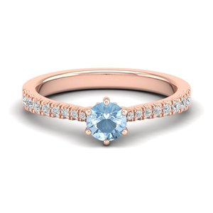 Bague en or rose 14 carats avec pierre précieuse aquamarine de 0,5 carat, taille ronde, personnalisée REYES, certifiée IGI, bagues de fiançailles pour femmes - Product Image 1