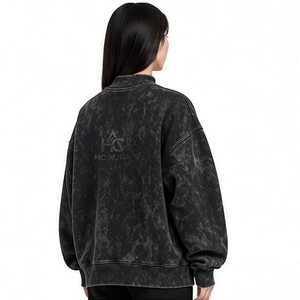 Top Trending Acid Washed Oversized Customizable <b>Fleece</b>/Cotton Sweatshirt <b>Black</b> Color Premium Mock Neck Drop Shoulder Pullover - Product Image 5