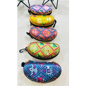 Traditional Patola Print Sunglasses <b>Hard</b> <b>Case</b> | Ethnic Indian Fabric Eyewear Pouch with Hook | Festive Wedding Return Gift Set - Product Image 2