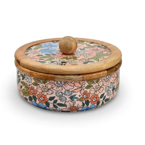 Handcrafted Mango Wood Chapati Hot Pot Enamelled Roti Storage Casserole with Lid for Kitchen and Dining <b>Table</b> Decor - Product Image 5
