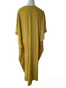 Elegant Olive Green Floral Embroidered Neck Floor Length <b>Long</b> Sleeve <b>Kaftan</b> <b>Dress</b> Fusion Traditional Craftsmanship Contemporary - Product Image 5