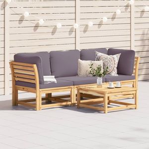 Ensemble de salon de jardin gris foncé en bois d'acacia massif avec polyester, meubles d'extérieur durables et élégants - Product Image 1