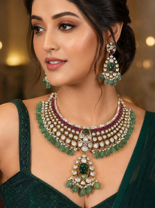Women's Gold Plated <b>Emerald</b> Cut Jewelry Set With Imitation Pearl Necklace Earrings Classic Wedding Fashion Jewelry - Product Image 2