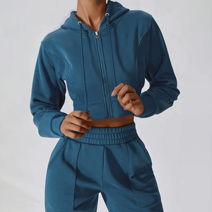 Ensemble de survêtement court personnalisé pour femme, en coton, pour le sport et le fitness, fabrication en gros - Product Image 3