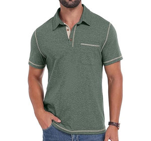 Men's 100% Cotton Anti-Wrinkle Knitted Short Sleeve for Shirts Casual Summer <b>Classic</b> Collared Golf Shirt with Pocket - Product Image 6