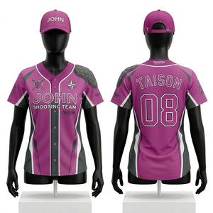 Camiseta de Equipo de Tiro para Mujer, 180 GSM, Tejido de Poliéster Transpirable, Estilo Panel Rosa, Gris y Negro, Logotipo, Nombre y Número Personalizados por Sublimación - Product Image 1
