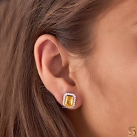 Boucles d'oreilles clous en perles d'eau douce jaunes taille émeraude avec halo, en or massif 10K plaqué rhodium, bijoux élégants et étincelants pour femme