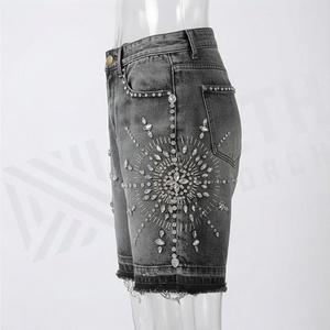 Pantalones Vaqueros Cortos de Cintura Alta para Mujer, a la Moda, Rotos, Casuales, de Verano, para Uso en Exteriores, Color Personalizado - Product Image 3