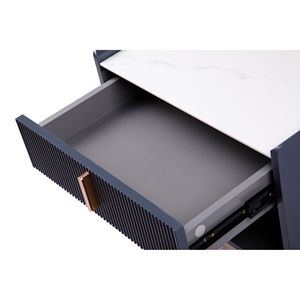 Tavolino o Comodino Moderno Bianco/Grigio con Struttura Dorata e Piano in Pietra - Product Image 3