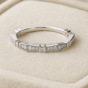 Anillos Minimalistas Religiosos de Oro Sólido de 14K, Anillo de Compromiso con Moissanita de 0.22 Quilates, Conjunto de Anillos de Boda de Media Eternidad, Certificado IGI - Product Image 2