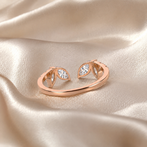 Marquise Lab Grown Diamond VVS Clarity IGI Certified Nature Inspired Open Engagement <b>Ring</b> 10K Rose Gold Floral Leaf Design Fine - Product Image 4